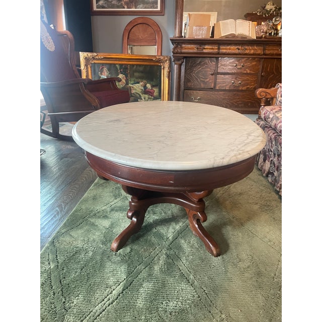 1960s 1940s Kimball Victorian Lyre Harp Marble Coffee Table For Sale - Image 5 of 18