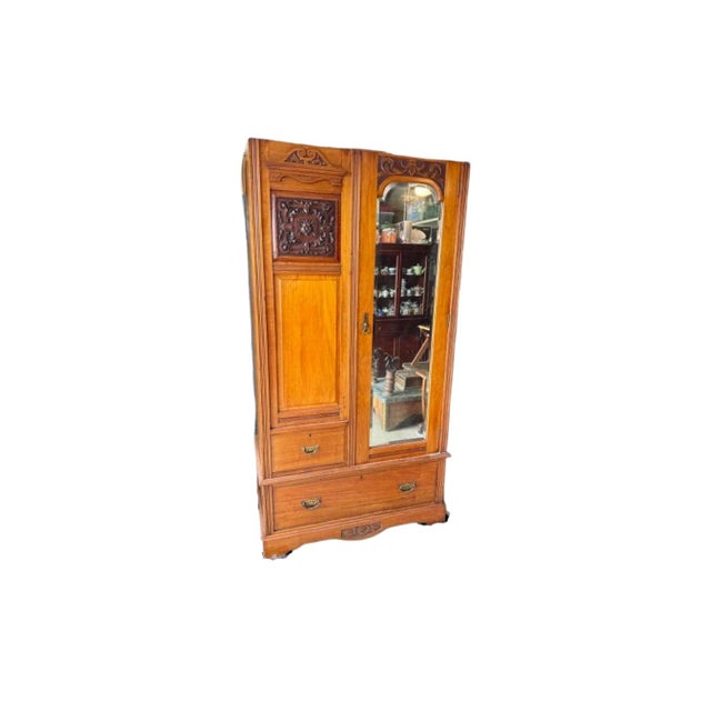 Antique c.1900's Edwardian Wardrobe Cabinet For Sale - Image 13 of 13