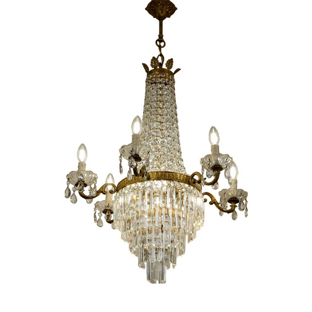 Empire-Style Chandelier in Cut Crystal, Italy, 1950s For Sale