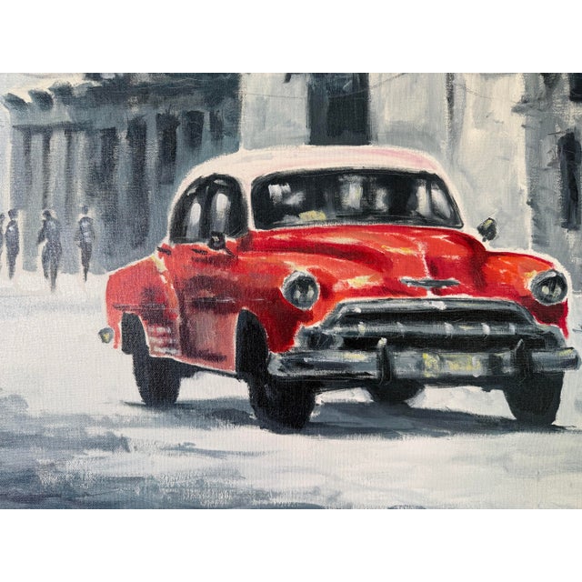 2000 - 2009 Modern Impressionist Havana Cuba Street Scene Oil on Canvas Painting With Red Classic Car, Signed For Sale - Image 5 of 11
