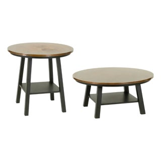 Ethan Allen Sherman Round Copper-Top Coffee and Cocktail Table (Pair) For Sale