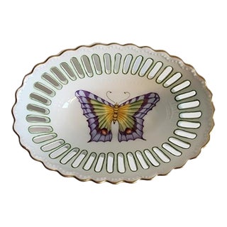 2003 Anna Weatherley Hand-Painted "Exotic Butterfly" Pierced Dish – Signed Bacsó Éva For Sale
