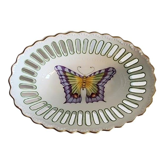 2003 Anna Weatherley Hand-Painted "Exotic Butterfly" Pierced Dish – Signed Bacsó Éva For Sale