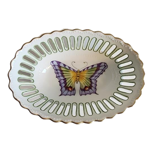 2003 Anna Weatherley Hand-Painted "Exotic Butterfly" Pierced Dish – Signed Bacsó Éva
