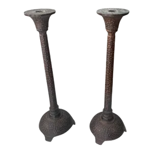 Vintage Iron Hammered Candlesticks Holders a Pair