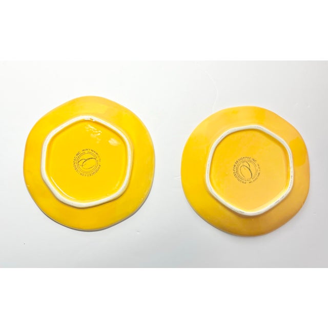 Ceramic Yellow & Orange Olive Oil Dispenser Cruet Bottle & Appetizer Plates - 3 pcs For Sale - Image 9 of 9