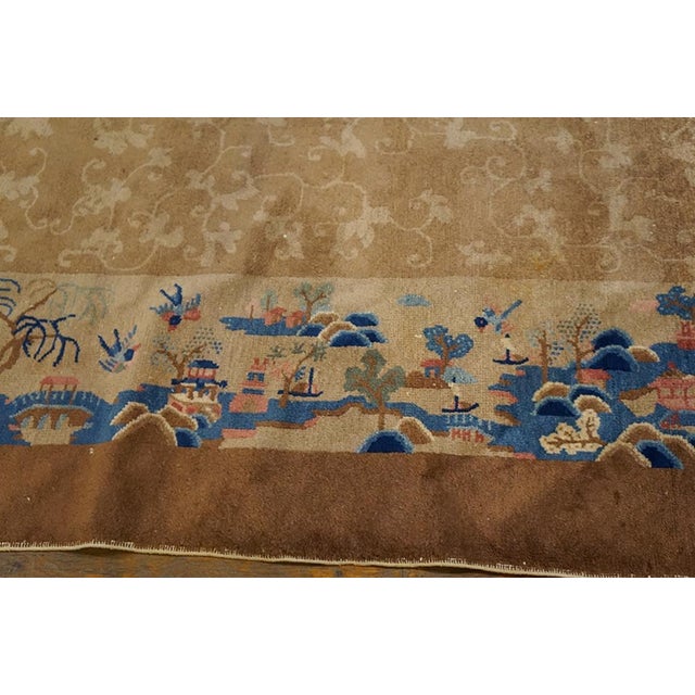 Early 20th Century 1920s Tan Camel Floral Traditional Antique Chinese Peking Rug 8' X 9'10" Wool Handknotted Carpet For Sale - Image 5 of 6