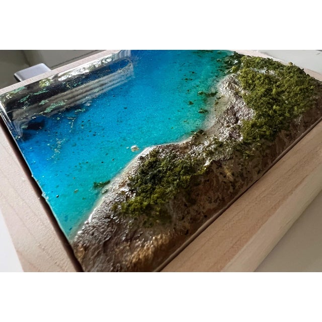 Early 21st Century Flying Over the Ocean #10 by Ana Hefco | Layered tinted resin & Mixed Media on wood panel aerial view of ocean and shore For Sale - Image 5 of 5
