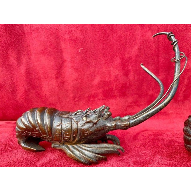 Period: 19th century Style: Asian art Condition: Good condition Material: Bronze. "Pair Of Meiji Bronze Crayfish - Japan"...
