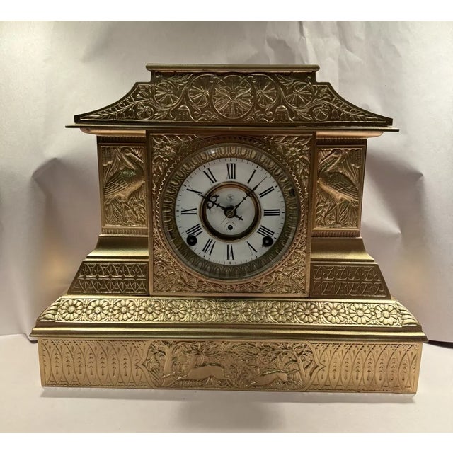 19th Century Cast Metal Aesthetic Style Mantel Clock by Kroeber- “Arabia” Model For Sale - Image 4 of 12
