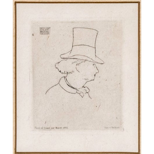 Antique French Édouard Manet Etching Portrait of Charles Baudelaire in Profile Framed An authentic antique French...