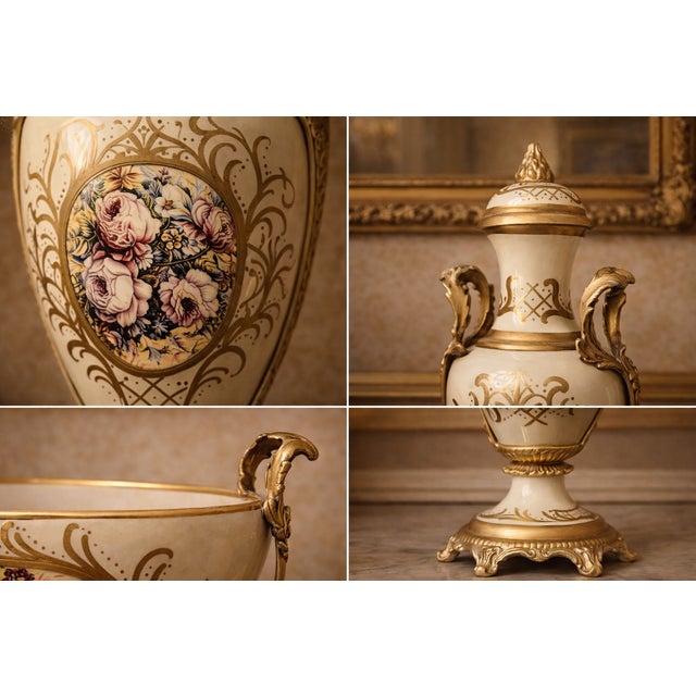 1970s French Style Cream Gilt Porcelain Garniture Set of 3 For Sale - Image 6 of 18