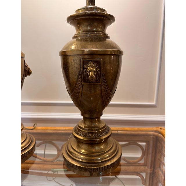 Brass Vintage Renaissance Metal Table Lamps Lion & Drape Design - a Pair For Sale - Image 8 of 10
