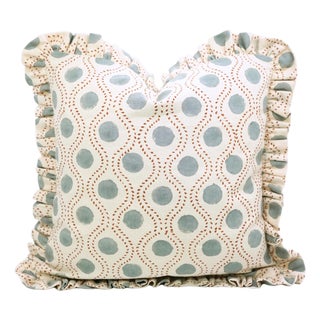 Block Print Ruffle Throw Pillow Decorative Ruffle Accent Cushion for Sofa and Bed 16x16 Inch- Raajbhog For Sale