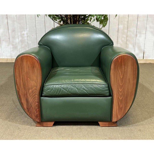 Art Deco Style Club Chair in Leather and Beech, 1980s For Sale - Image 9 of 11
