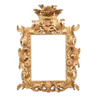 18th Century Italian Baroque Carved Giltwood Picture Mirror Frame For Sale
