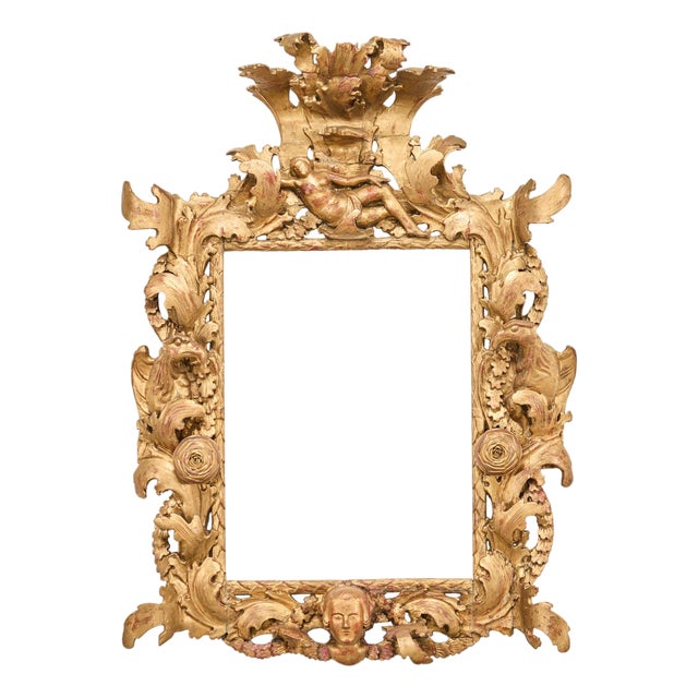 18th Century Italian Baroque Carved Giltwood Picture Mirror Frame For Sale