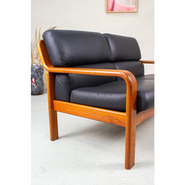 Wood Vintage Teak and Leather 2-Seater Sofa from Olsen & Laursen, 1980s For Sale - Image 7 of 17