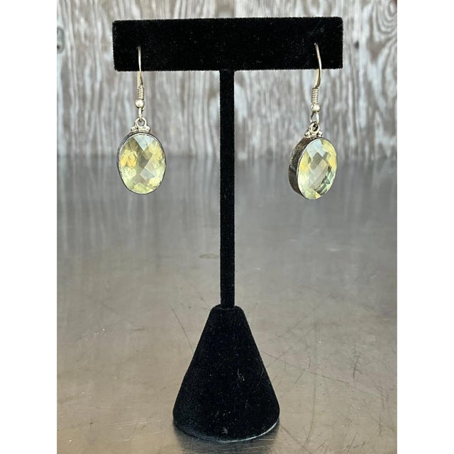 Vintage 925 Silver Drop Earrings With Green Gemstone For Sale In West Palm - Image 6 of 12