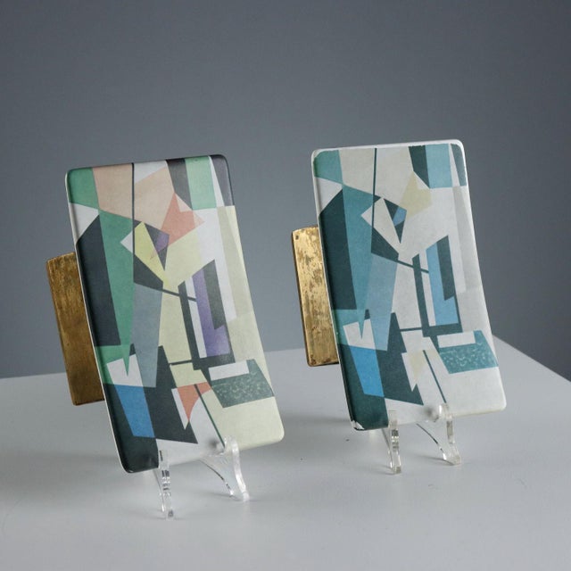 Blue Plastic and Brass Handles, Set of 2 For Sale - Image 8 of 8
