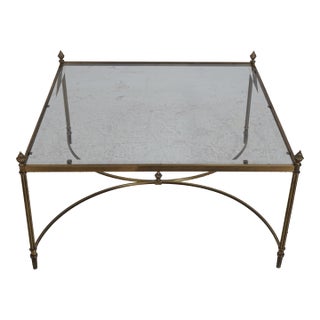 Vintage Neoclassical Janson Style Brass & Glass Coffee Table For Sale