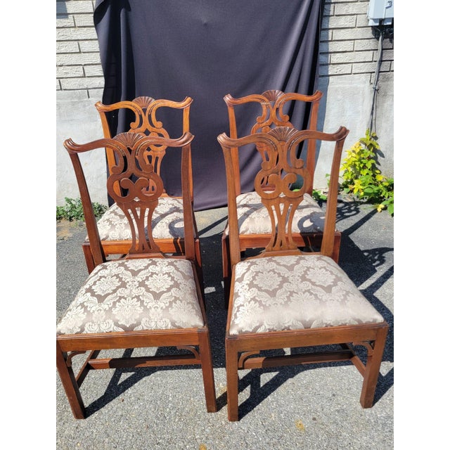 Brown Set of 4 Early 20th Century English Dining Room Chairs For Sale - Image 8 of 16