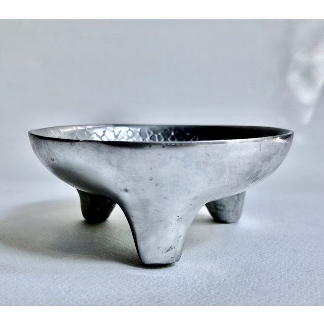 Metal Vintage Mexican Footed Hammered Pewter Bowl For Sale - Image 7 of 14