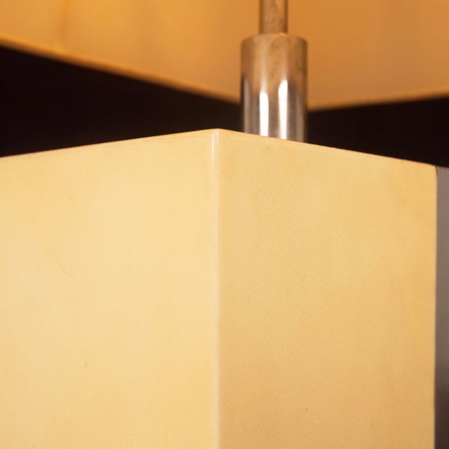 Tommaso Barbi Parchment and Metal Geometric Table Lamp by Aldo Tura Production For Sale - Image 11 of 17