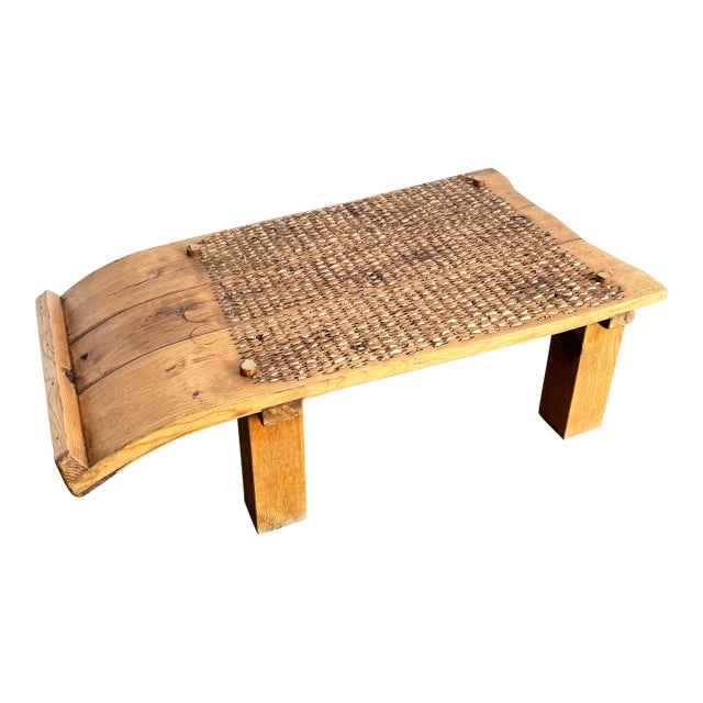 Antique Mediterranean Threshing Table/Coffee Table With Glass Top For Sale