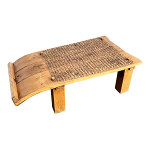 Antique Mediterranean Threshing Table/Coffee Table With Glass Top