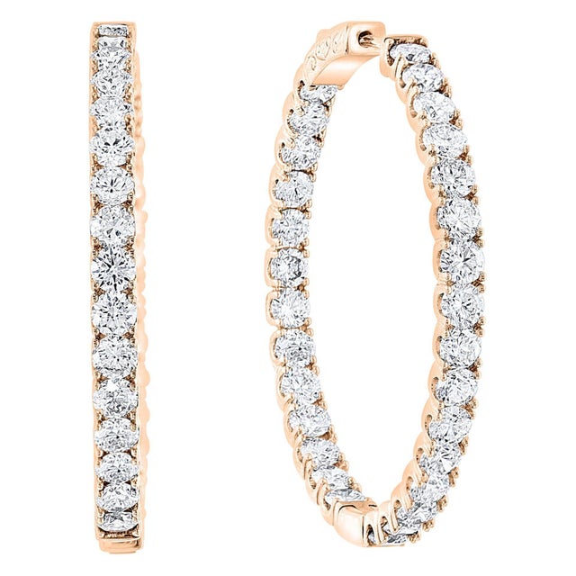 7.92 Carat Diamond Inside Out Hoop Gala Cocktail Earrings in 14 Karat Rose Gold For Sale - Image 15 of 18