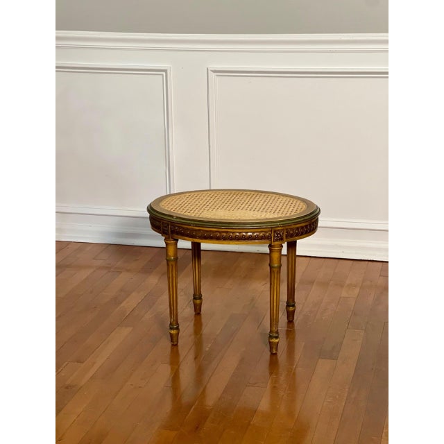 French Louis XVI Style Tabouret Stool With Cane Top and Green Painted Accents, Early 20th C. For Sale - Image 14 of 18