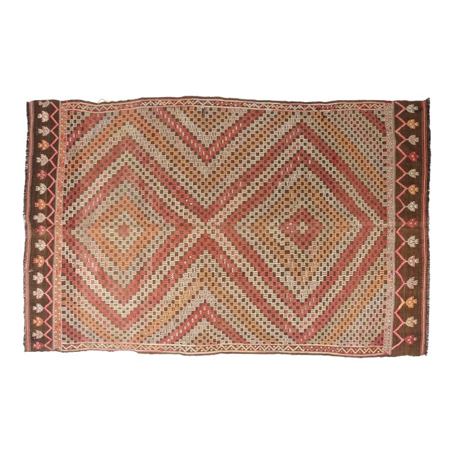Mid 20th Century Handwoven Large Concentric Diamond Tribal Rug For Sale