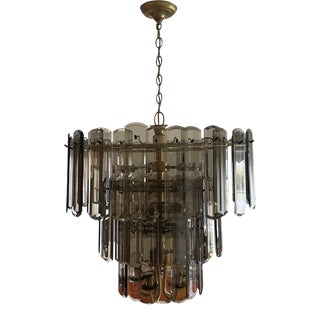 Vintage Late 20th Century Smoked Beveled Glass 3 Tier Chandelier For Sale