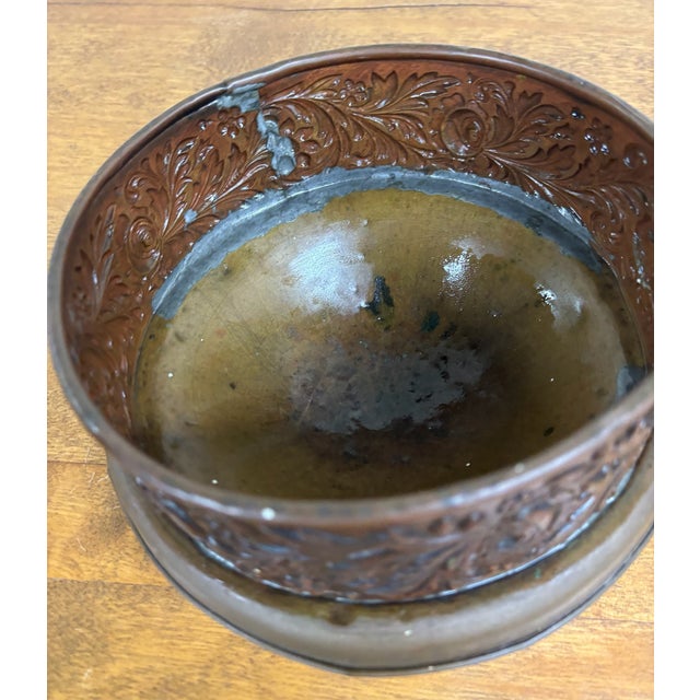 Late 19th Century Antique Embossed Copper Decorative Vessel Warming Pan Component For Sale - Image 5 of 6