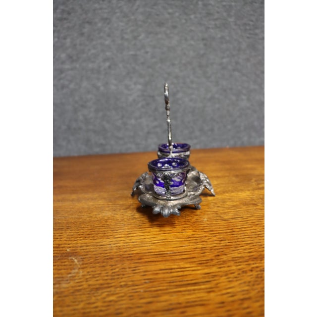 Blue Late 19th Century Double Salt Cellar With Cobalt Blue Glass Liners, Rococo Revival For Sale - Image 8 of 13