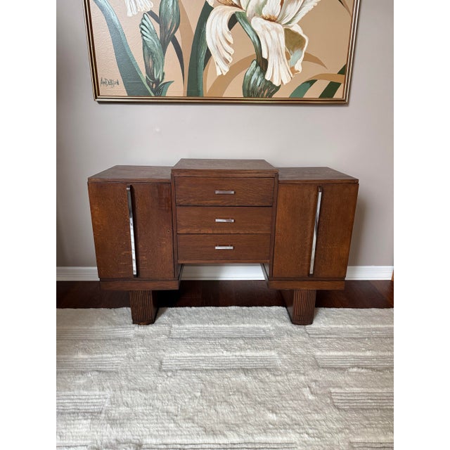 Mid-Century Modern Antique Art Deco Oak Credenza Sideboard / Stepped Buffet Cabinet For Sale - Image 3 of 17