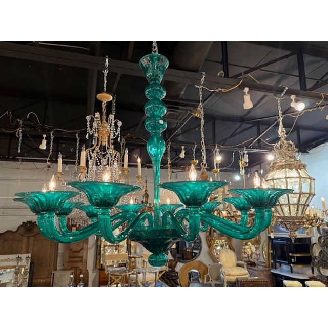 Contemporary Teal 12 Arm Murano Glass Chandelier For Sale In Dallas - Image 6 of 7