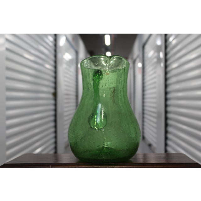 Large Green Glass Pitcher with Handle For Sale - Image 6 of 13