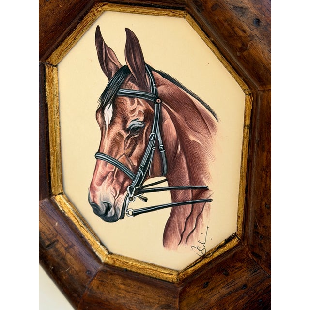 Original Hand-Painted Horse Portrait Painting in a Vintage Italian Frame For Sale - Image 4 of 4