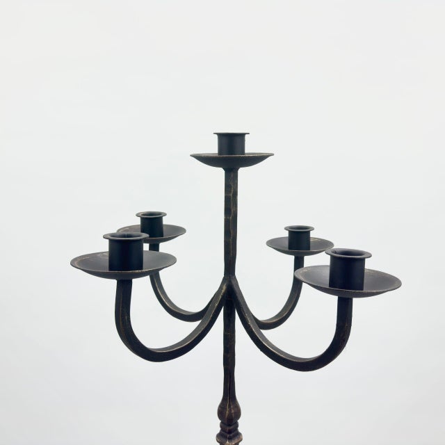 Black Hand Forged Iron Floor Candelabra 48.5″ (123cm) Antique Copper or Gold Patina 3-Arm Royal Scroll Candle Holder Decor For Sale - Image 8 of 12