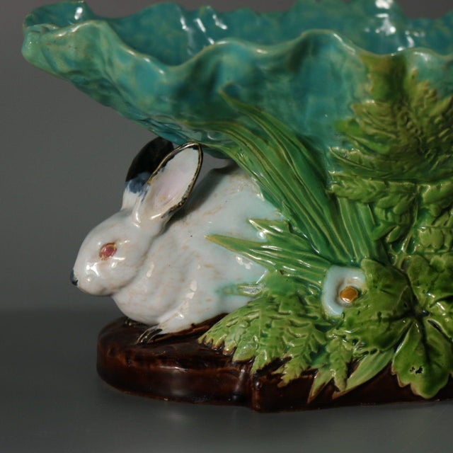 Minton Majolica Rabbits and Leaves Compote Bowl For Sale - Image 10 of 14