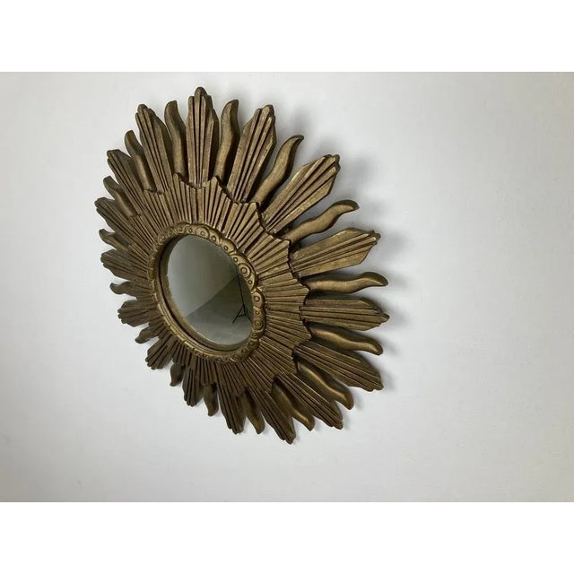 Vintage Golden Sunburst Mirror, 1960s For Sale - Image 4 of 11