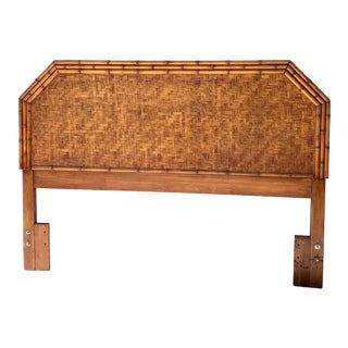 Mid Century Faux Bamboo Rattan Queen Headboard by Dixie Furniture For Sale