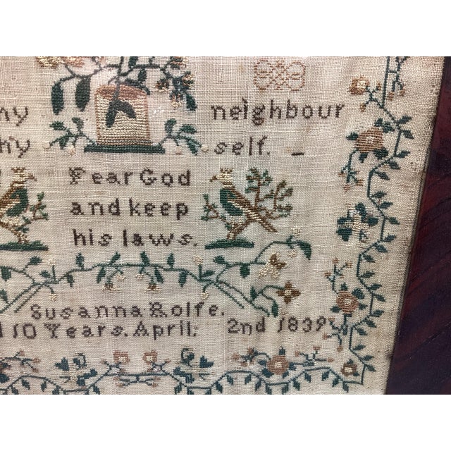 Textile 19th Century Needlework Sampler Dated 1839 Signed Susanna Rolfe in Period Frame For Sale - Image 7 of 9