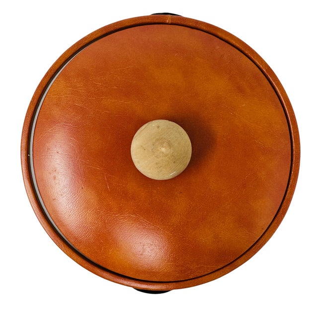 Vintage Georges Briard Ice Bucket | Burnt Orange Cinnamon Faux Leather Vinyl Signed MCM Bar Decor | Wooden Knob Lid For Sale - Image 10 of 14
