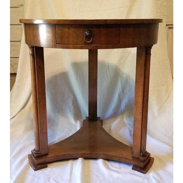 American 1950s Biedermeier Round Three-Leg Table With Column Details by Baker For Sale - Image 3 of 9