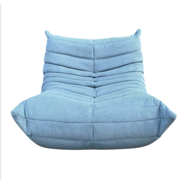 Ligne Roset Togo Lounge Chair in Light Blue Corduroy by Michel Ducaroy for Ligne Roset For Sale - Image 4 of 10