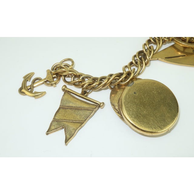 Gold Coro Nautical Themed Gold Tone Charm Bracelet For Sale - Image 8 of 14