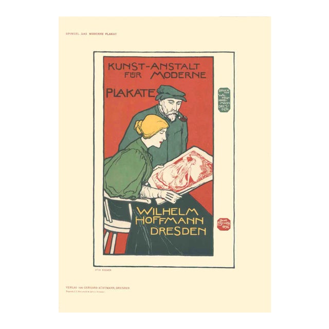 1897 Otto Fischer 'Kunst-Anstalt Fur Moderne Plakate' Vintage Multicolor,Red,Green Germany Lithograph For Sale
